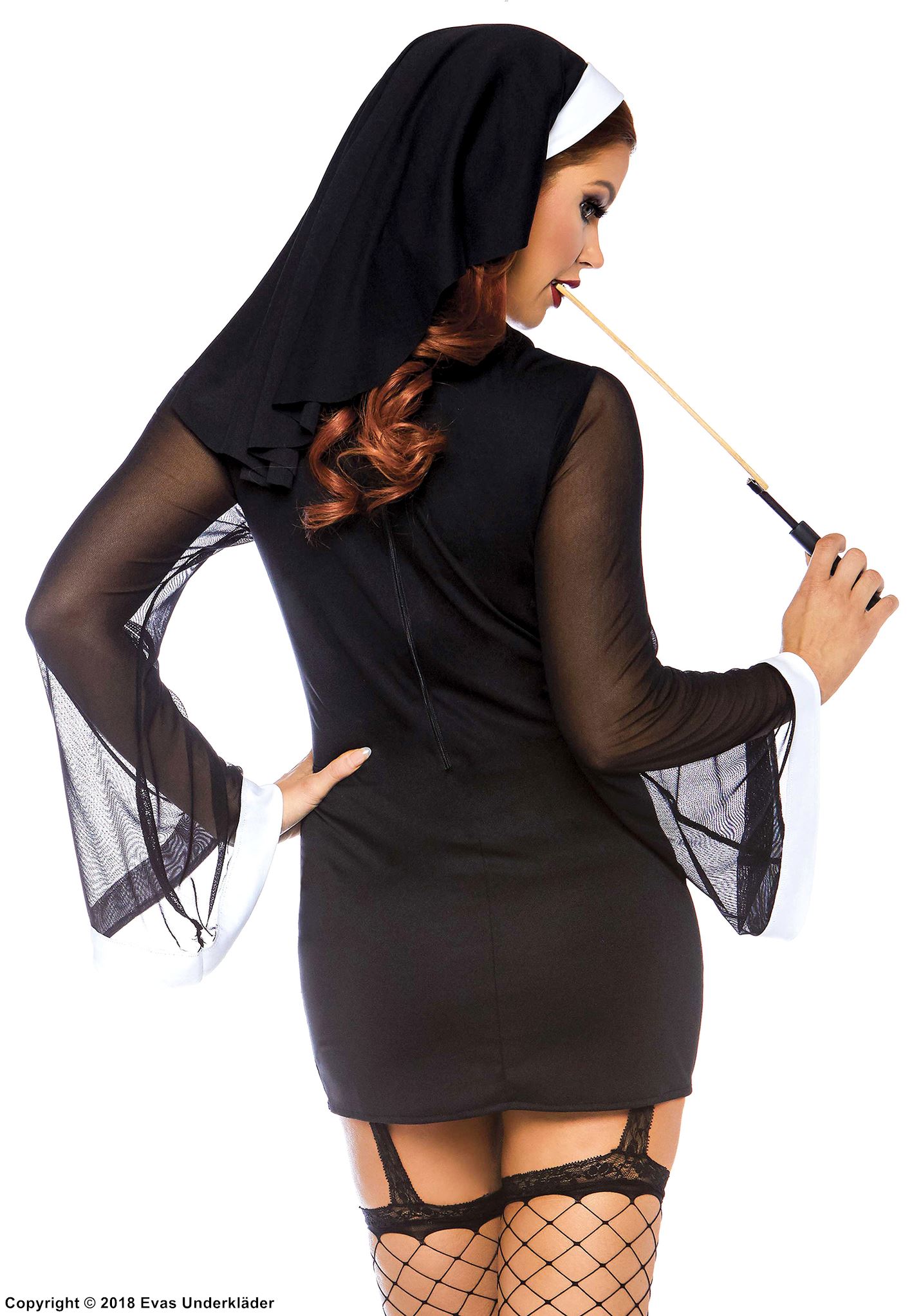 Nun, costume dress, mesh inlay, bell sleeves